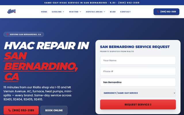 BACS HVAC Services (BACS AC Services), Rialto's page as the assistant saw it