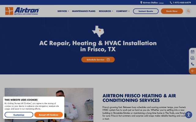 Airtron Dallas (Frisco)'s page as the assistant saw it
