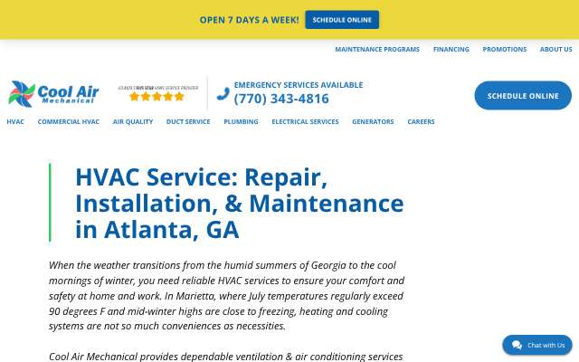 Cool Air Mechanical's page as the assistant saw it
