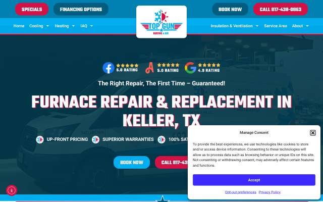 Top Gun Heating & AC Repair's page as the assistant saw it