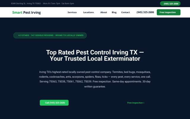 Smart Pest Irving's page as the assistant saw it