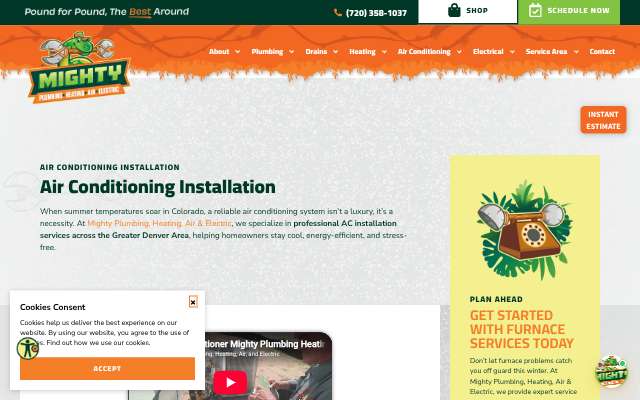Mighty Plumbing & Heating's page as the assistant saw it