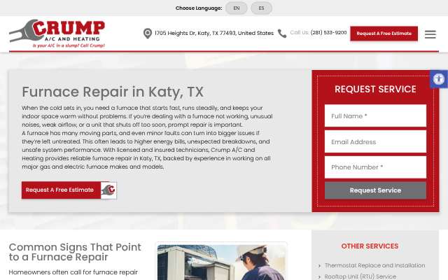 Crump AC & Heating's page as the assistant saw it