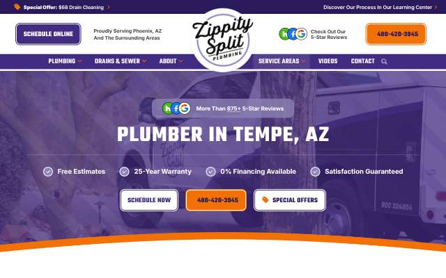 Zippity Split Plumbing, Drain Cleaning, and Sewer Repair's page as the assistant saw it