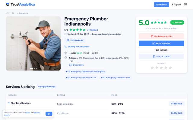 Emergency Plumber Indianapolis's page as the assistant saw it