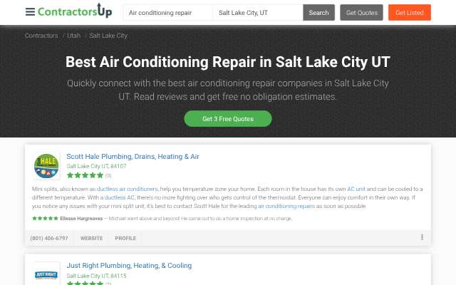 Lee's Heating and Air's page as the assistant saw it