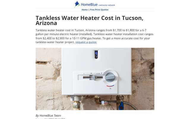 homeblue.com Tucson cost guide's page as the assistant saw it