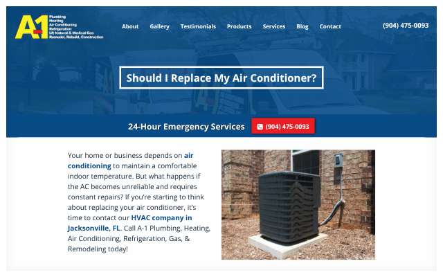 A-1 Plumbing & Air Conditioning's page as the assistant saw it
