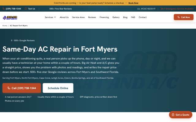 Big Air Heat and A/C's page as the assistant saw it