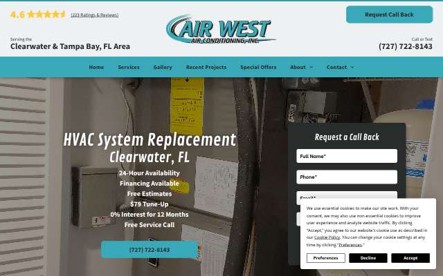 Air West Air Conditioning's page as the assistant saw it