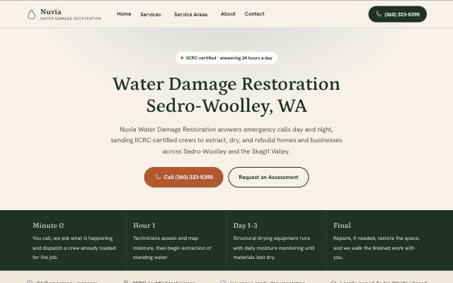 Nuvia Water Damage Restoration's page as the assistant saw it