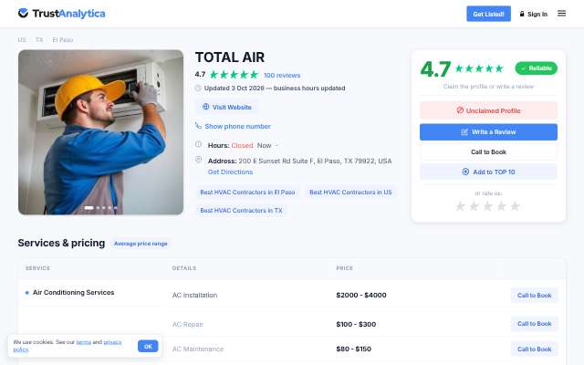 Total Air's page as the assistant saw it