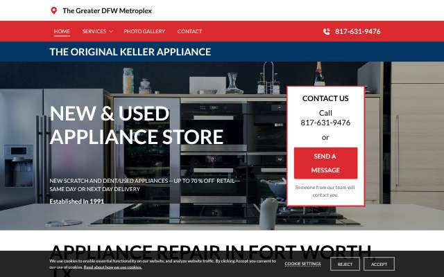 The Original Keller Appliance's page as the assistant saw it