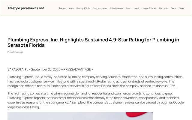 Plumbing Express, Inc.'s page as the assistant saw it