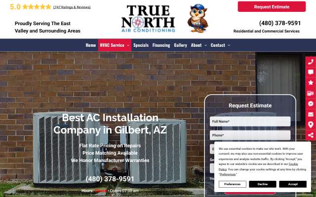 True North Air Conditioning's page as the assistant saw it