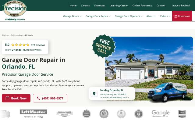 Precision Garage Door of Orlando's page as the assistant saw it