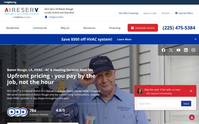 Aire Serv of Baton Rouge's page as the assistant saw it