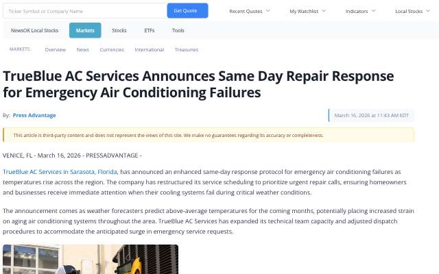 TrueBlue AC Services's page as the assistant saw it