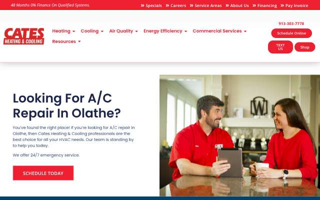 Cates Heating & Cooling's page as the assistant saw it