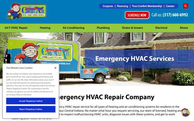 Williams Comfort Air's page as the assistant saw it