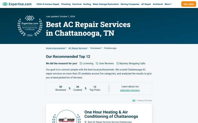 Scenic City Heating & AC's page as the assistant saw it
