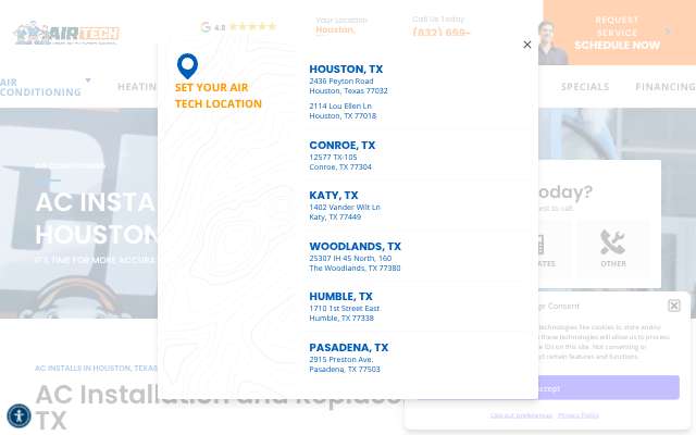 Air Tech of Houston AC & Plumbing's page as the assistant saw it