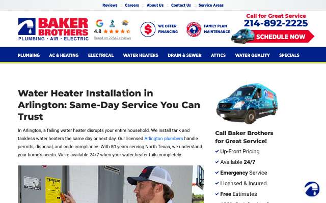 Baker Brothers Plumbing, Air & Electric's page as the assistant saw it