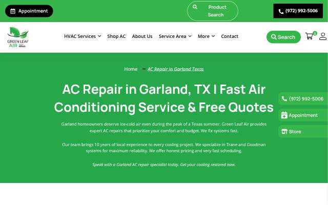 Green Leaf Air's page as the assistant saw it
