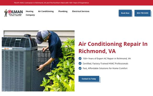 Gilman Heating, Cooling & Plumbing's page as the assistant saw it