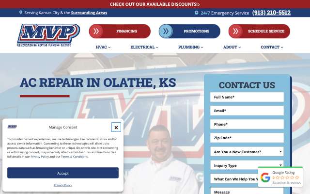 MVP Air Conditioning, Heating, Plumbing & Electric's page as the assistant saw it