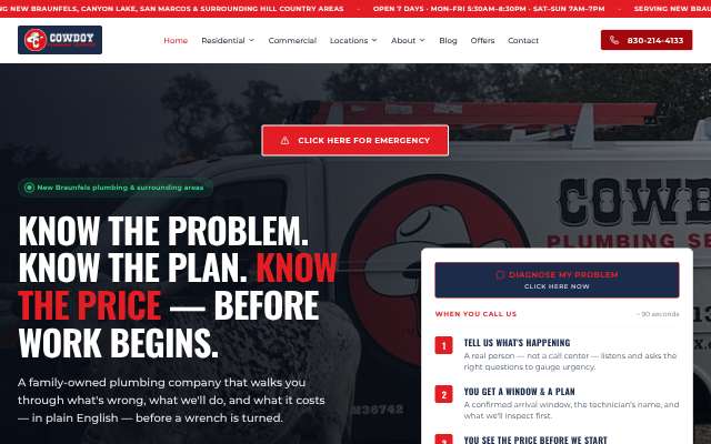 Cowboy Plumbing Services's page as the assistant saw it