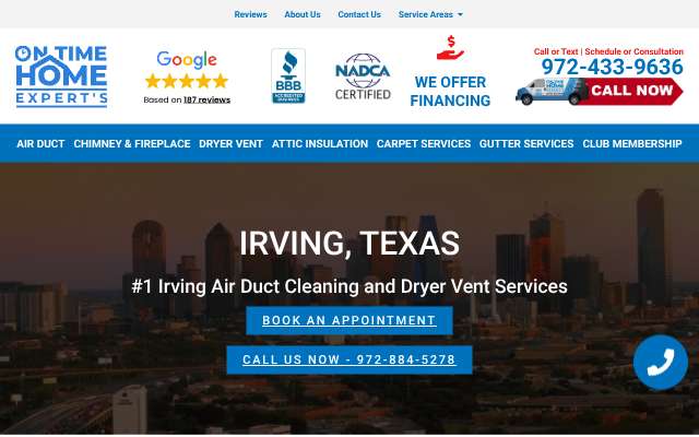 On Time Home Experts's page as the assistant saw it