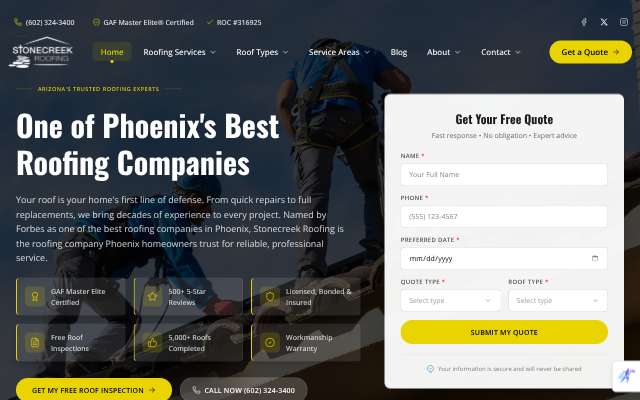 Stonecreek Roofing's page as the assistant saw it