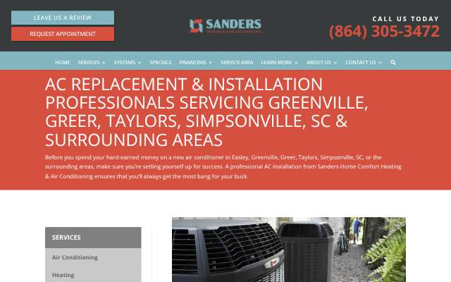 Sanders Home Comfort Heating & Air Conditioning's page as the assistant saw it