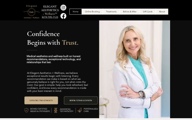Elegant Aesthetics Medical Spa's page as the assistant saw it