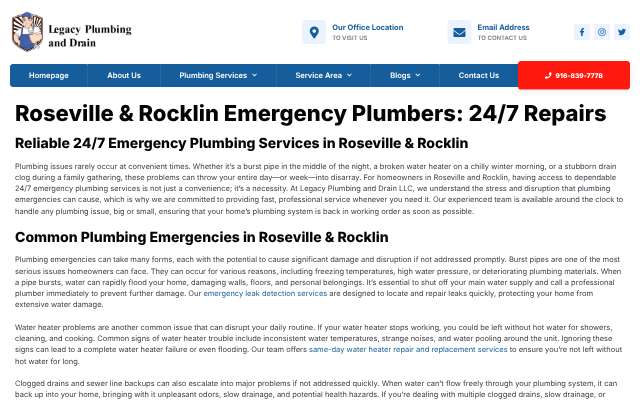 Page cited for Legacy Plumbing and Drain