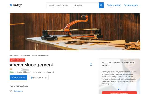 Aircon Management's page as the assistant saw it