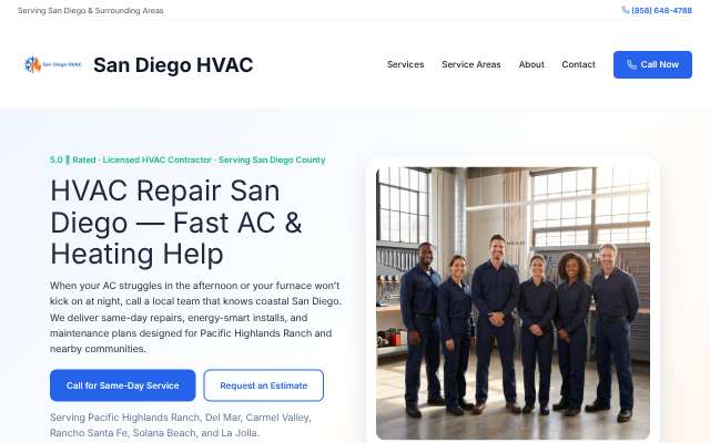 San Diego HVAC (sandiegohvac.net)'s page as the assistant saw it