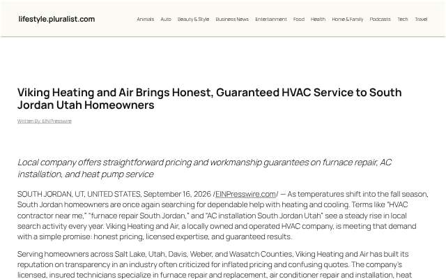 Viking Heating and Air's page as the assistant saw it