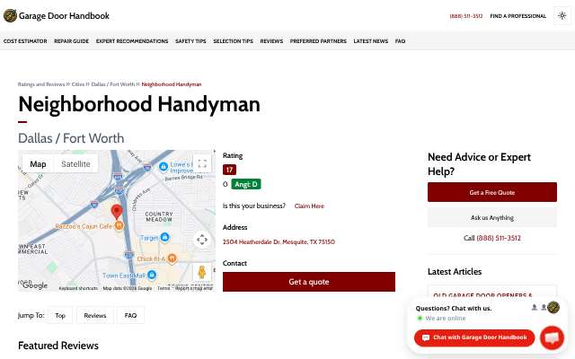 Neighborhood Handyman's page as the assistant saw it