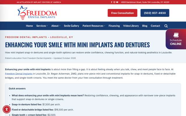 Freedom Dental Implants's page as the assistant saw it