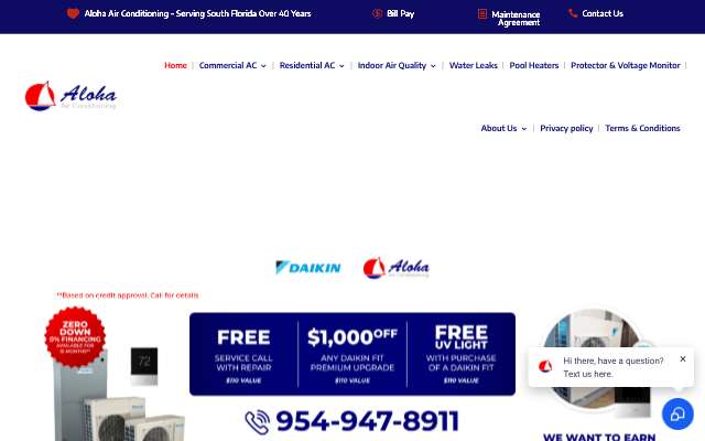 Aloha Air Conditioning's page as the assistant saw it
