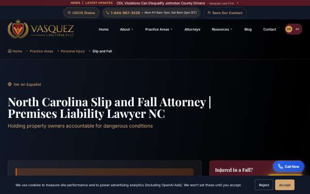Vasquez Law Firm's page as the assistant saw it