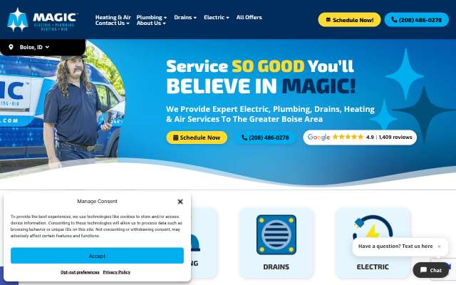 Magic Electric, Plumbing, Heating + Air's page as the assistant saw it