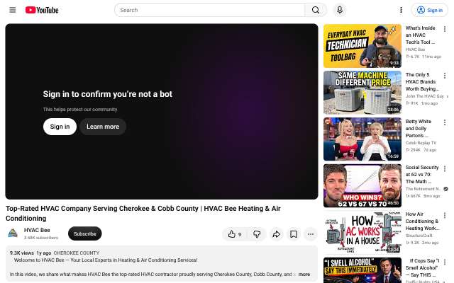 HVAC Bee's page as the assistant saw it