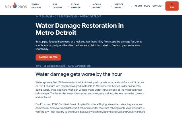 Page cited for Dry Pros (Warren / Metro Detroit)