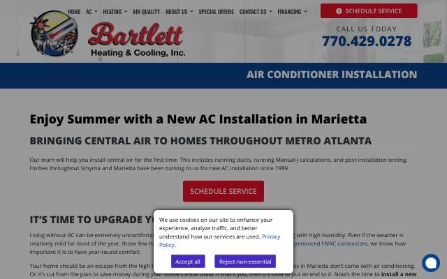 Bartlett Heating & Cooling, Inc.'s page as the assistant saw it