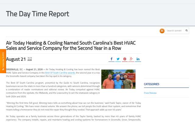 Air Today Heating & Cooling's page as the assistant saw it