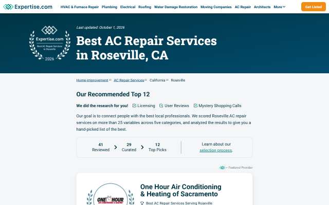 Robert's Heating and Air's page as the assistant saw it