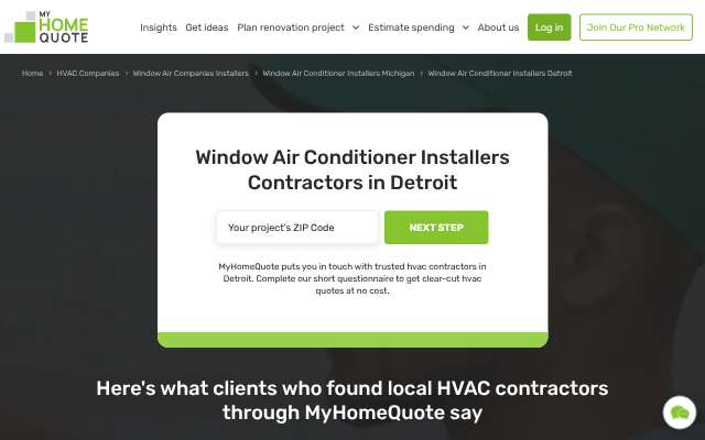MyHomeQuote's page as the assistant saw it